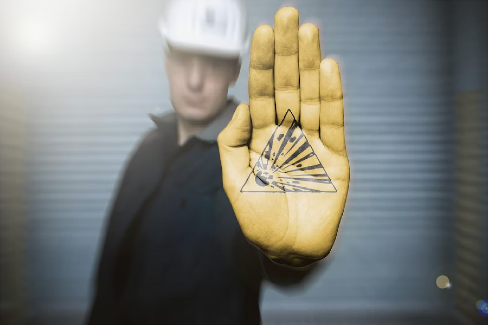 Eine Handfläche mit dem Zeichen zur Explosionsgefahr
